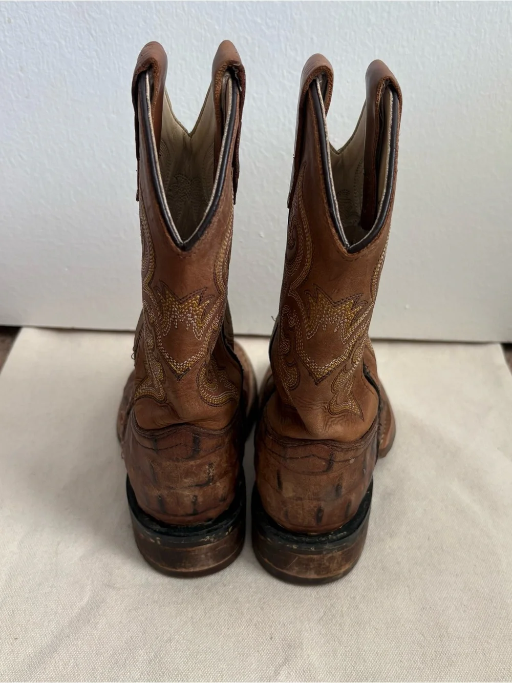 Old West Unisex Kids Leather Western Cowboy Boots Brown US 8.5 D